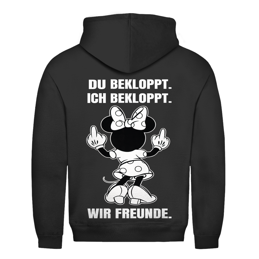 Du Bekloppt. Ich Bekloppt. Wir Freunde. Mäuschen Rückendruck | Basic Hoodie Unisex