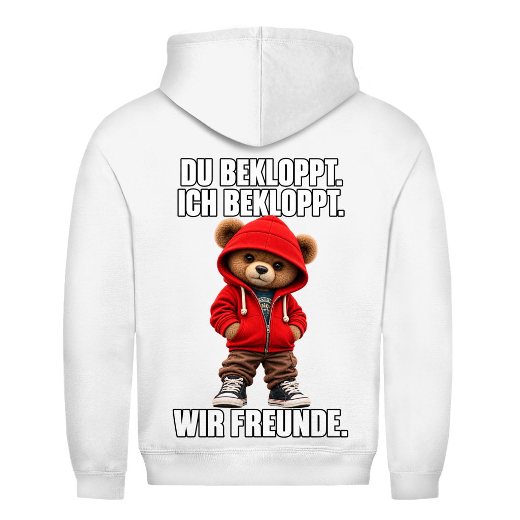 Du Bekloppt. Ich Bekloppt. Wir Freunde. Teddy Rückendruck | Basic Hoodie Unisex
