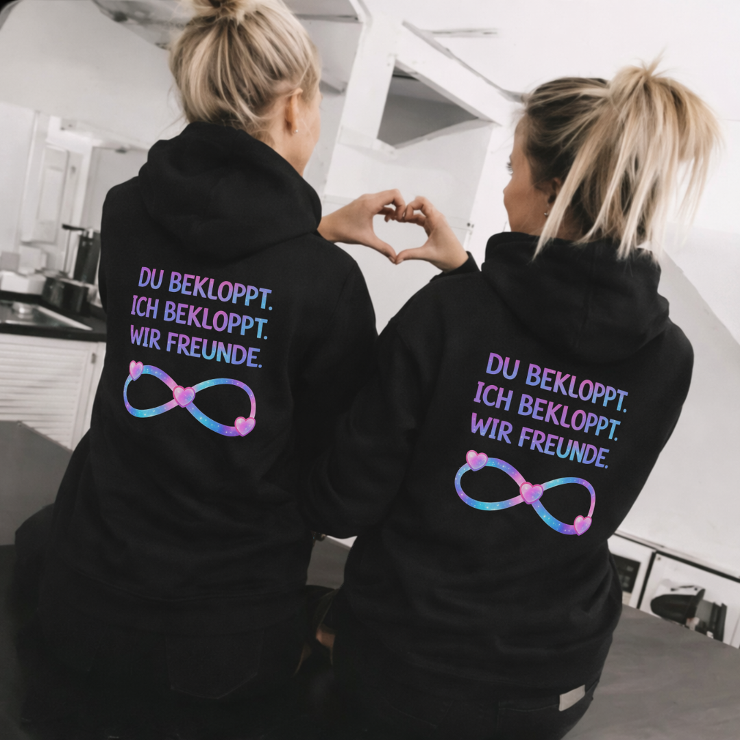Du bekloppt. Ich bekloppt. Wir Freunde Hoodie Rückendruck x Beste Freunde Bundle