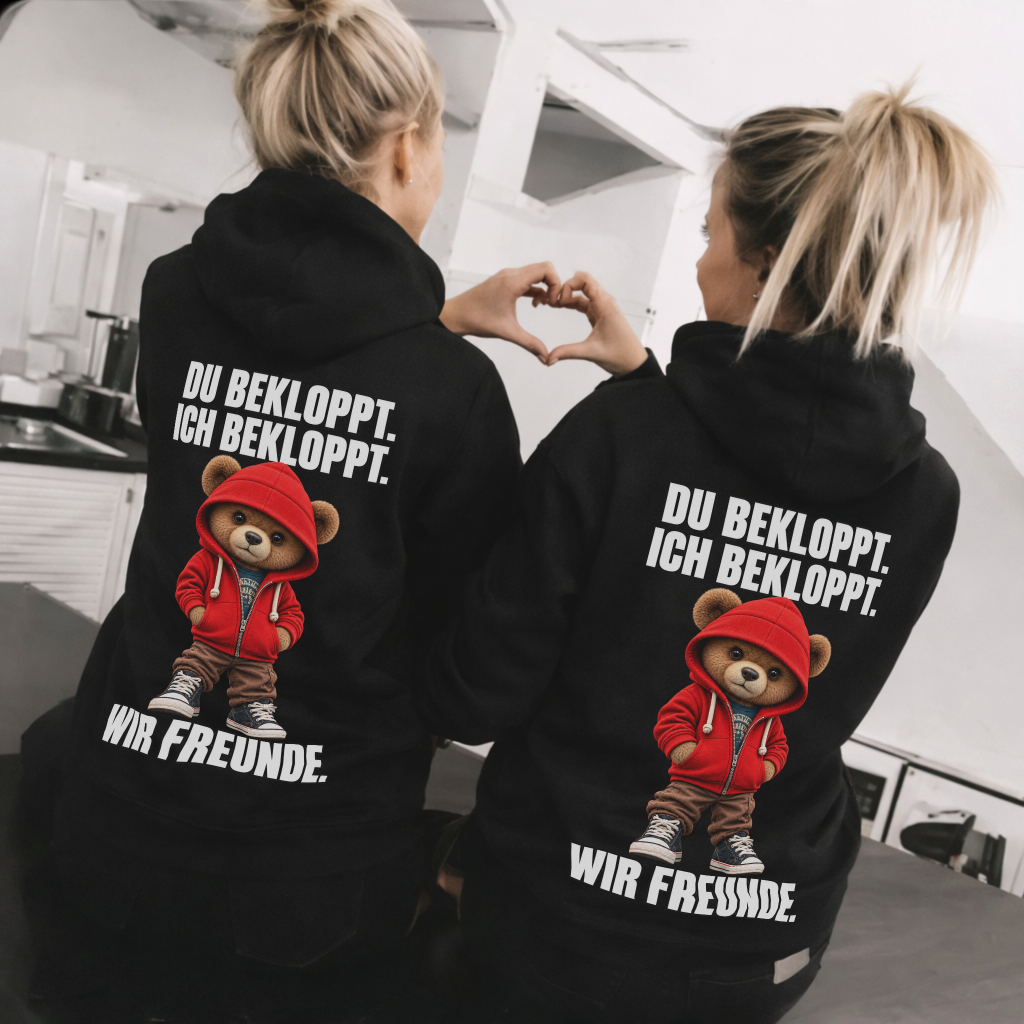Du bekloppt. Ich bekloppt. Teddy Hoodie Rückendruck x Beste Freunde Bundle