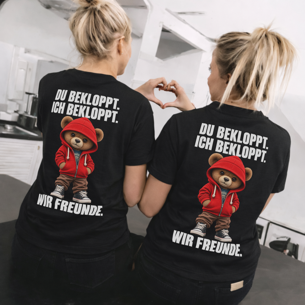 Du bekloppt. Ich bekloppt. Teddy Shirt Rückendruck x Beste Freunde Bundle