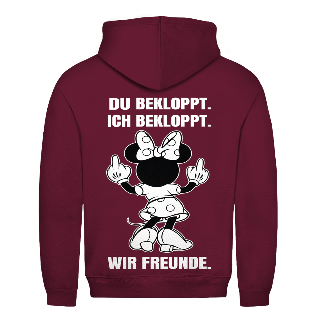 Du Bekloppt. Ich Bekloppt. Wir Freunde. Mäuschen Rückendruck | Basic Hoodie Unisex
