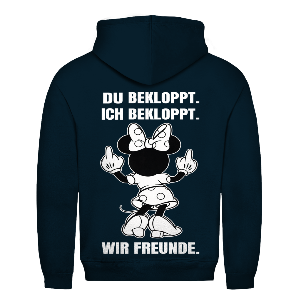 Du Bekloppt. Ich Bekloppt. Wir Freunde. Mäuschen Rückendruck | Basic Hoodie Unisex