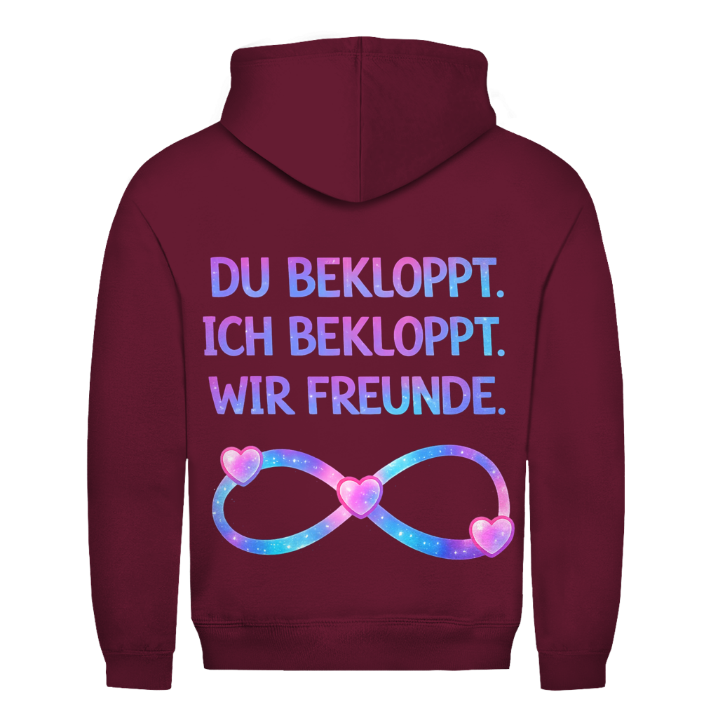 Du bekloppt. Ich bekloppt. Wir Freunde Rückendruck | Basic Hoodie Unisex