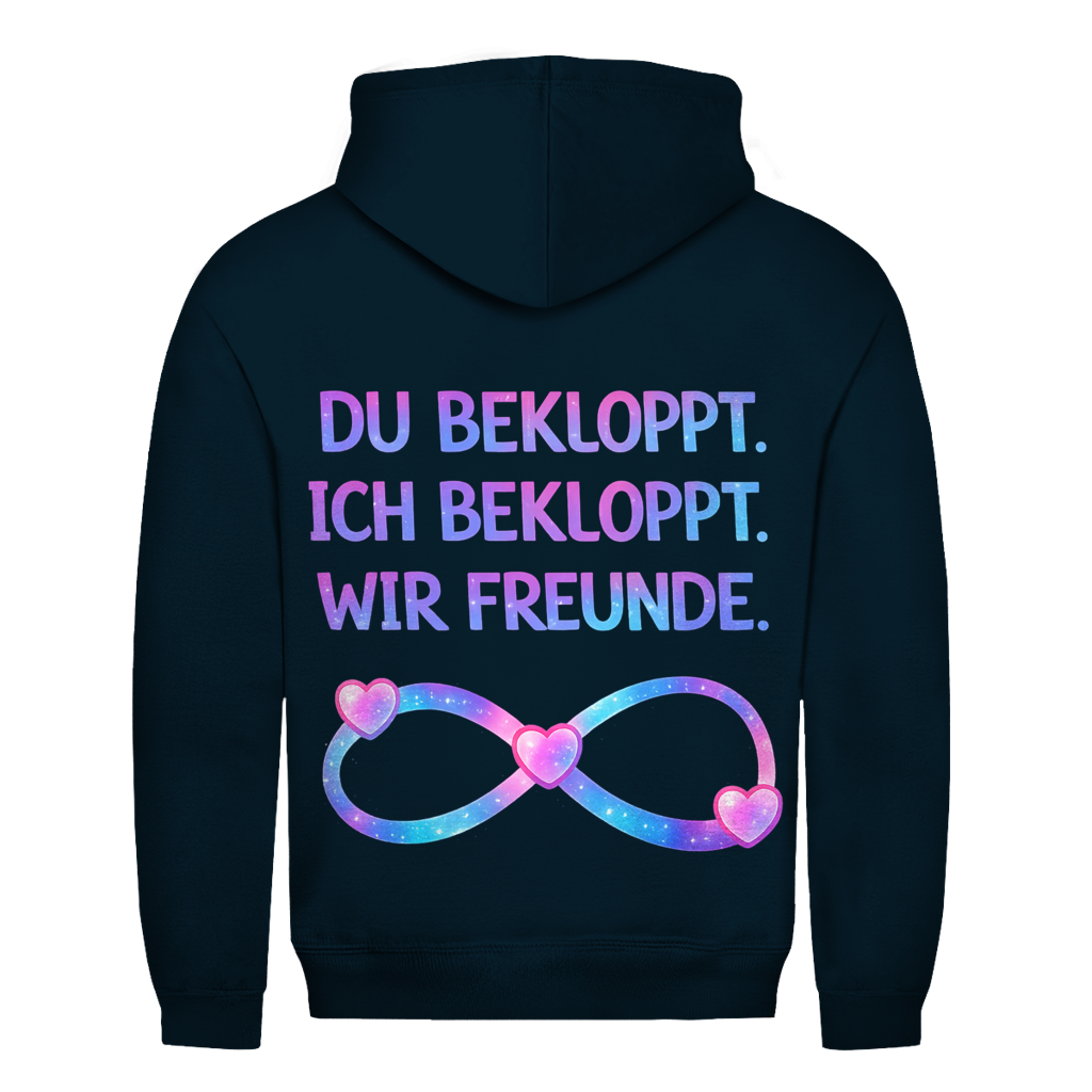 Du bekloppt. Ich bekloppt. Wir Freunde Rückendruck | Basic Hoodie Unisex