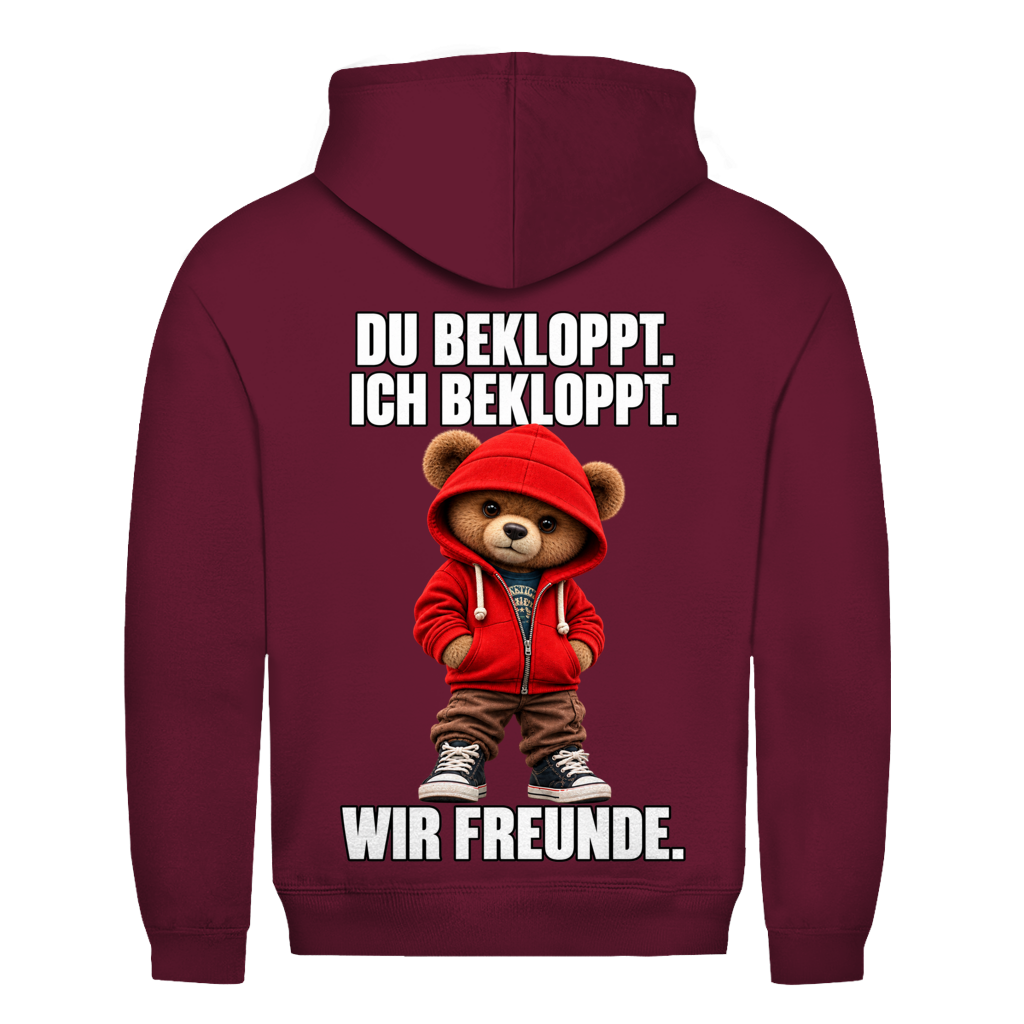 Du Bekloppt. Ich Bekloppt. Wir Freunde. Teddy Rückendruck | Basic Hoodie Unisex