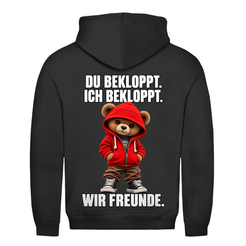 Du Bekloppt. Ich Bekloppt. Wir Freunde. Teddy Rückendruck | Basic Hoodie Unisex