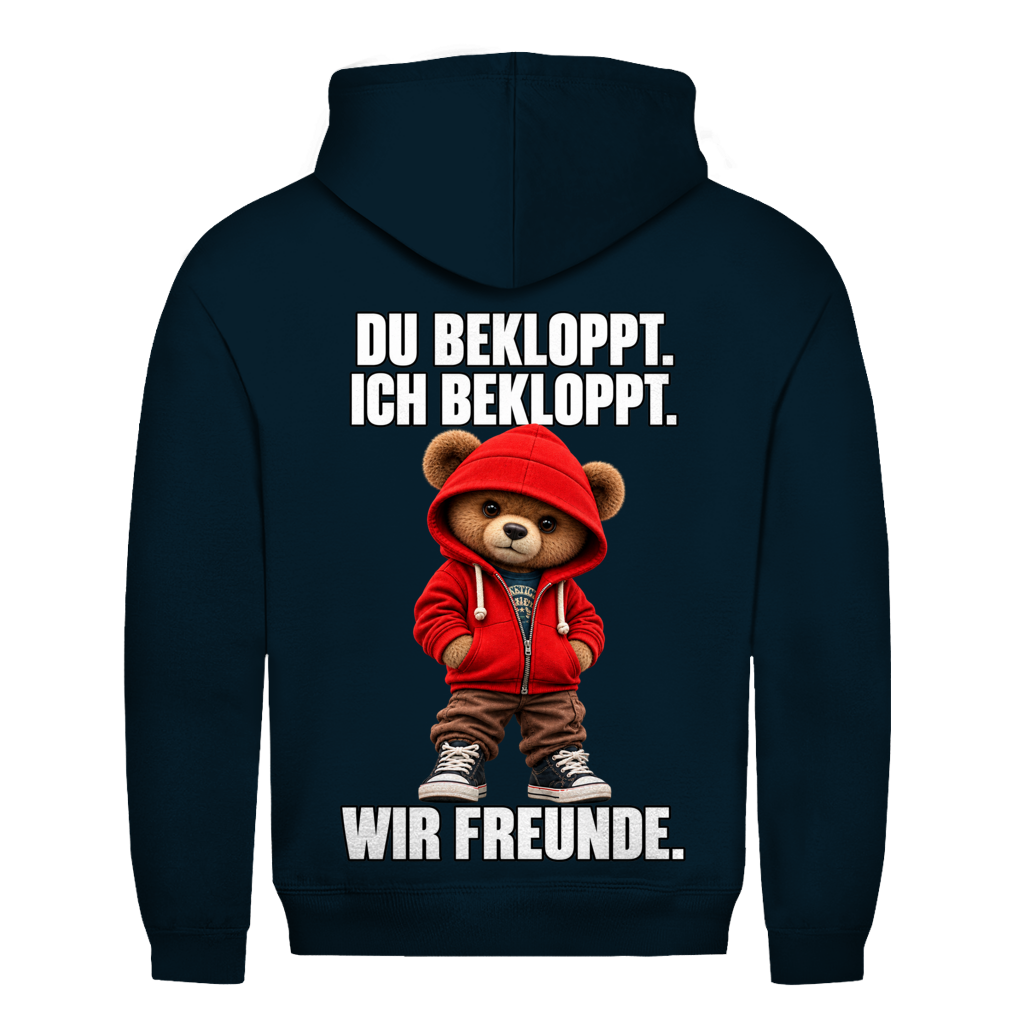 Du Bekloppt. Ich Bekloppt. Wir Freunde. Teddy Rückendruck | Basic Hoodie Unisex