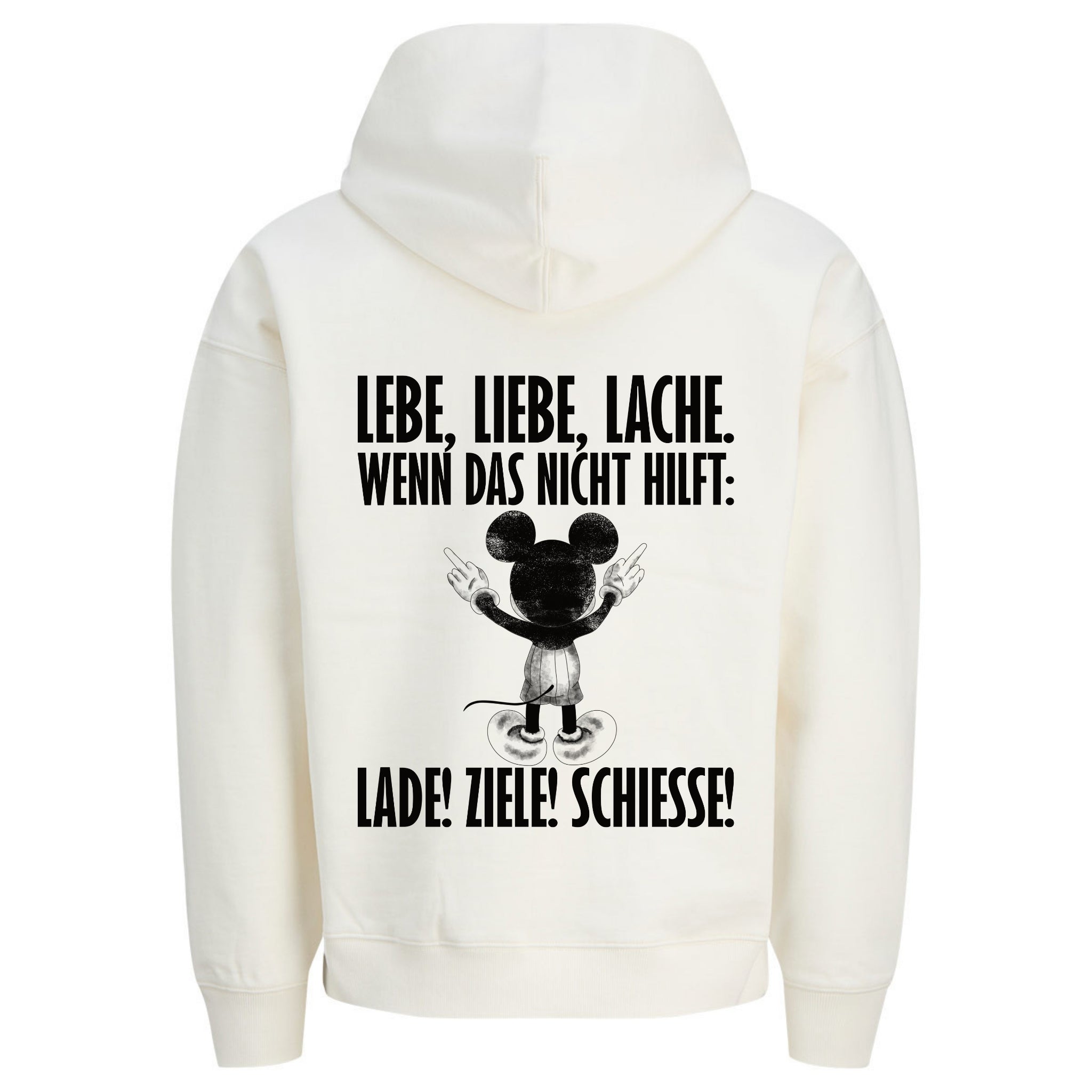 LEBE LIEBE LACHE MAUS Rückendruck | Premium Oversize Hoodie Unisex