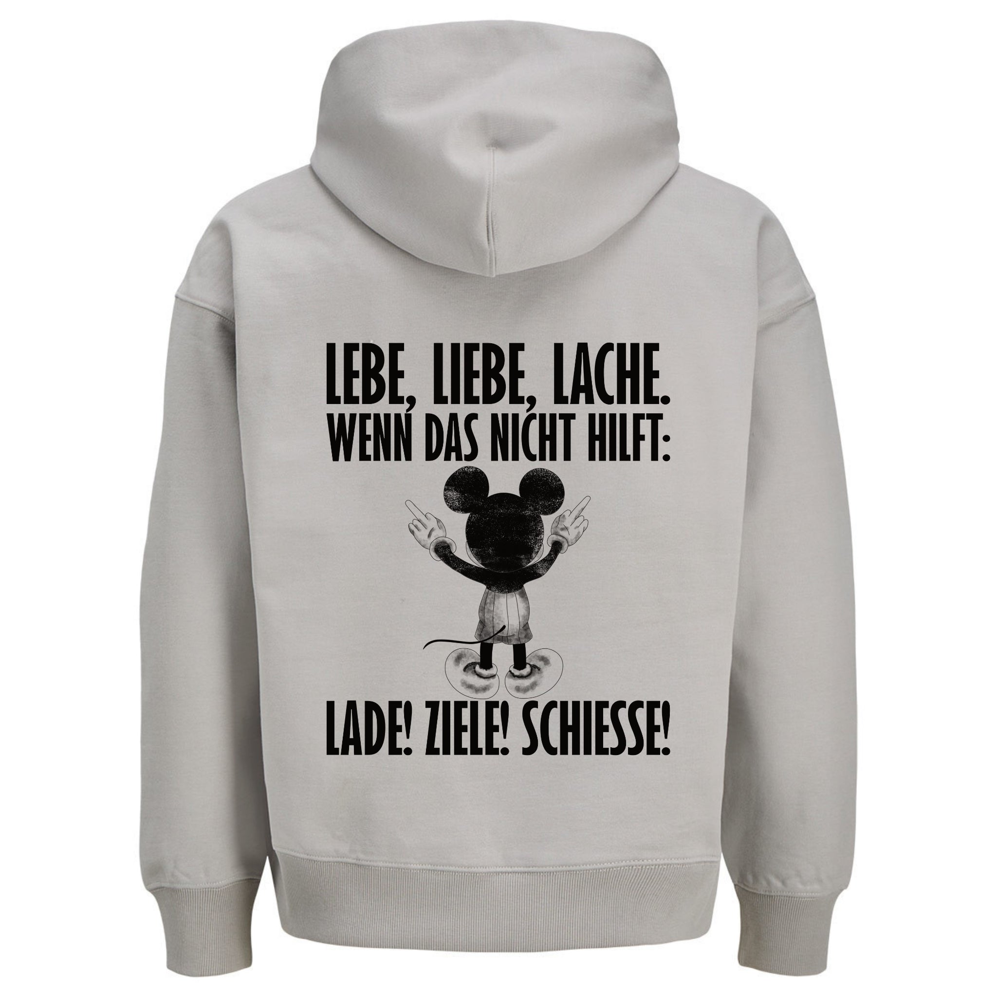 LEBE LIEBE LACHE MAUS Rückendruck | Premium Oversize Hoodie Unisex