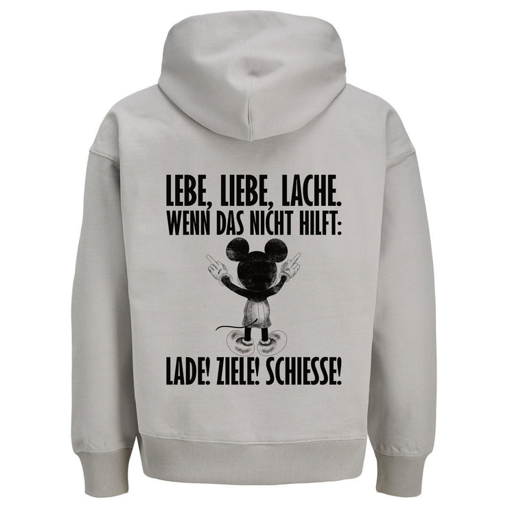 LEBE LIEBE LACHE MAUS Rückendruck | Premium Oversize Hoodie Unisex Jack & Jones