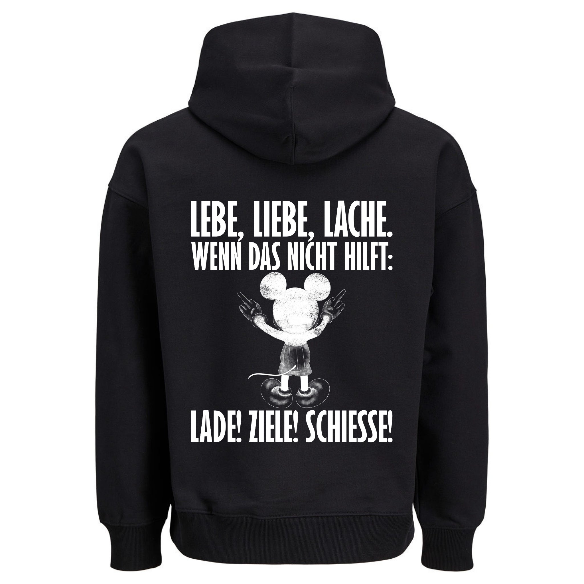 LEBE LIEBE LACHE MAUS Rückendruck | Premium Oversize Hoodie Unisex