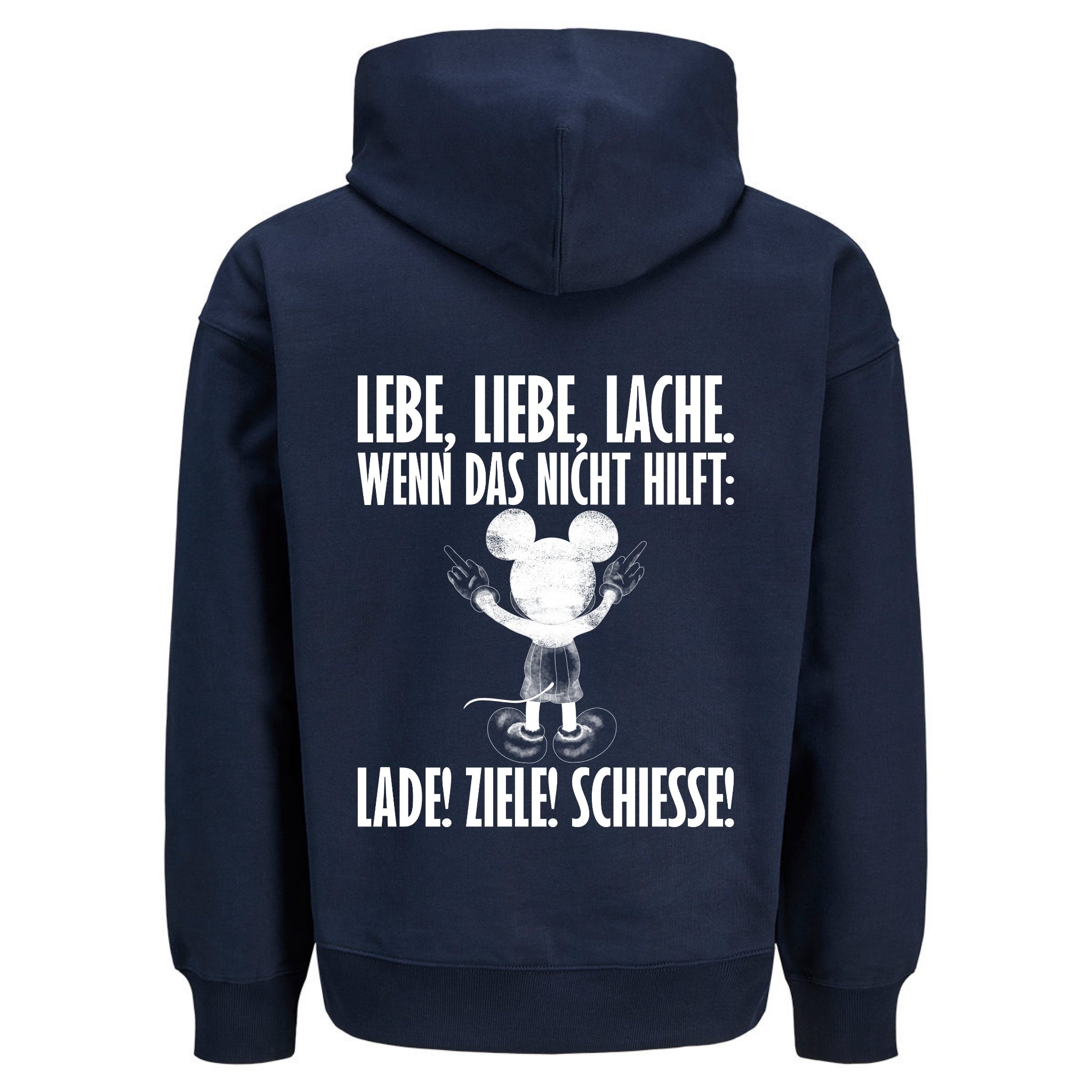 LEBE LIEBE LACHE MAUS Rückendruck | Premium Oversize Hoodie Unisex