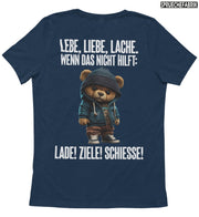 LEBE, LIEBE, LACHE TEDDY Rückendruck T-Shirt