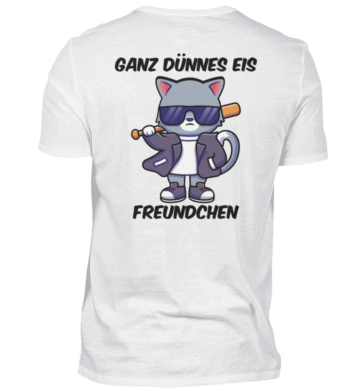 GANZ DÜNNES EIS FREUNDCHEN KATZE Rückendruck V-Neck Shirt