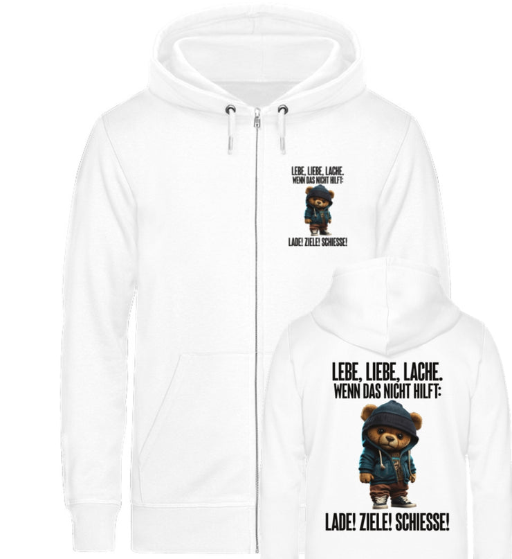 LEBE, LIEBE, LACHE TEDDY Beidseitig bedruckt Zipper