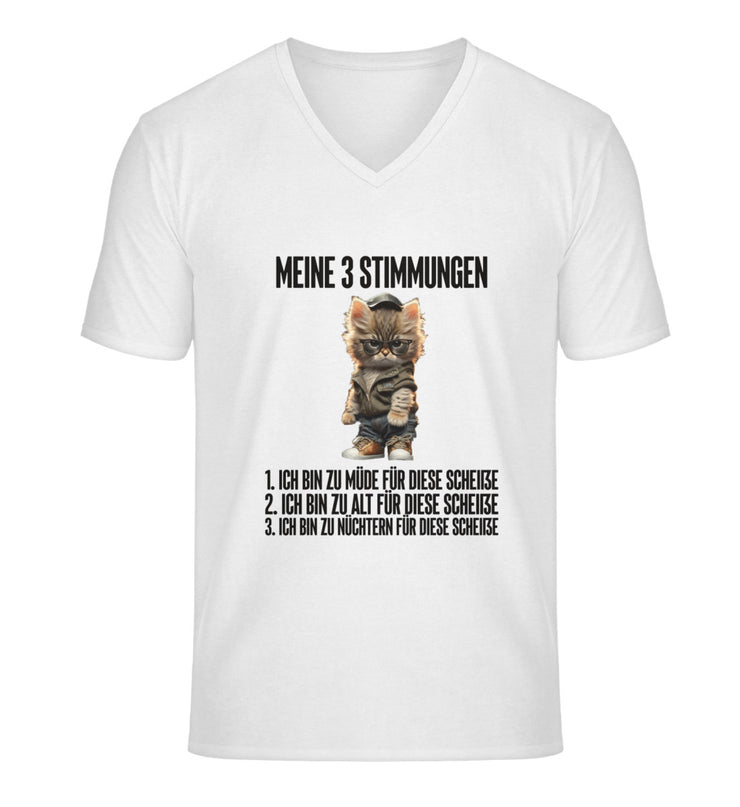 MEINE 3 STIMMUNGEN KATZE Vorderdruck V-Ausschnitt Shirt