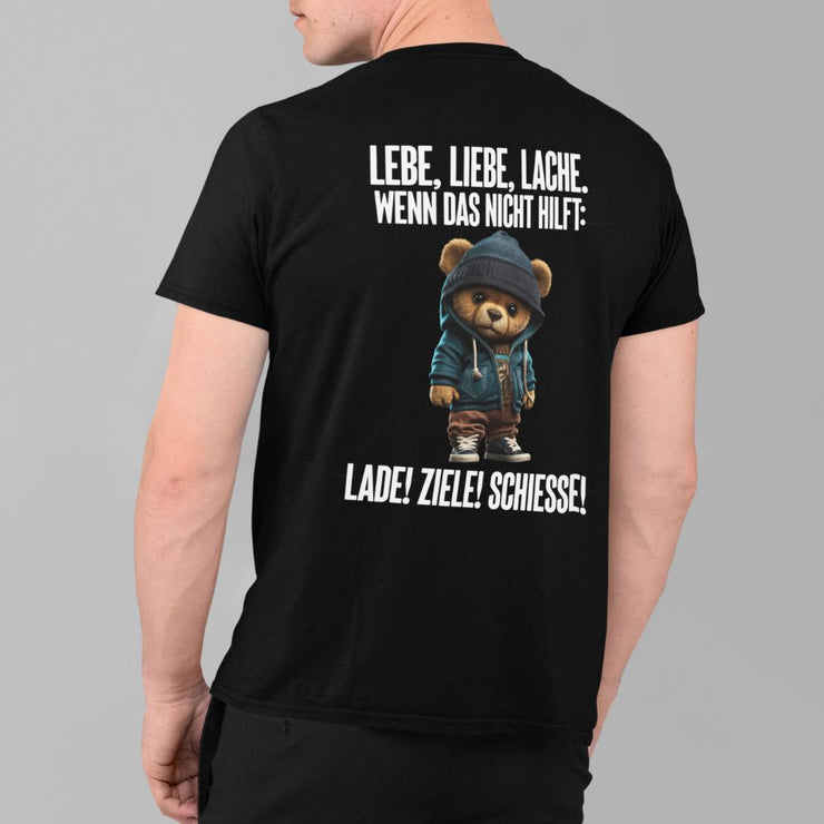 LEBE, LIEBE, LACHE TEDDY Rückendruck | Premium Shirt Unisex