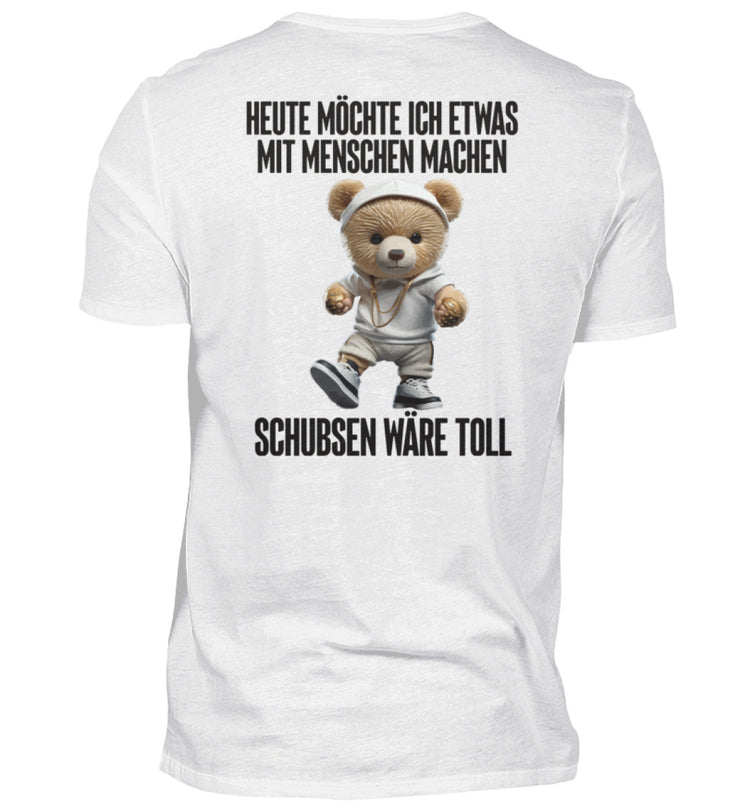 SCHUBSEN TEDDY WEIß Rückendruck Herren V-Ausschnitt Shirt