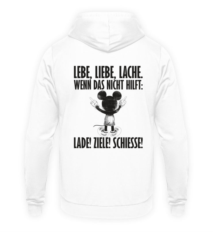 LEBE, LIEBE, LACHE Rückendruck Unisex Hoodie