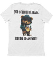 BIER IST DIE ANTWORT TEDDY Rückendruck Unisex T-Shirt