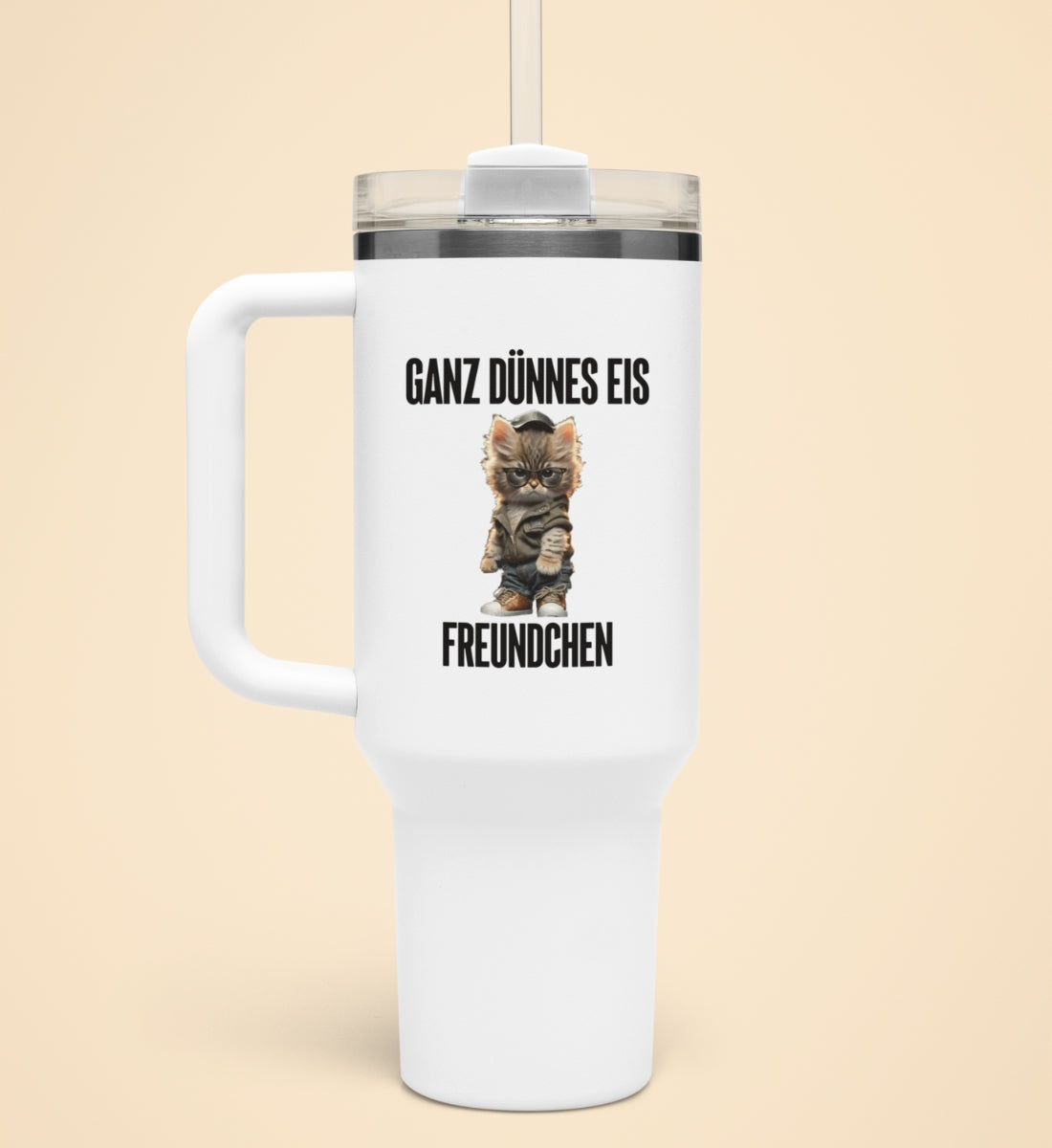 GANZ DÜNNES EIS KATZE HELL | Thermobecher mit Henkel
