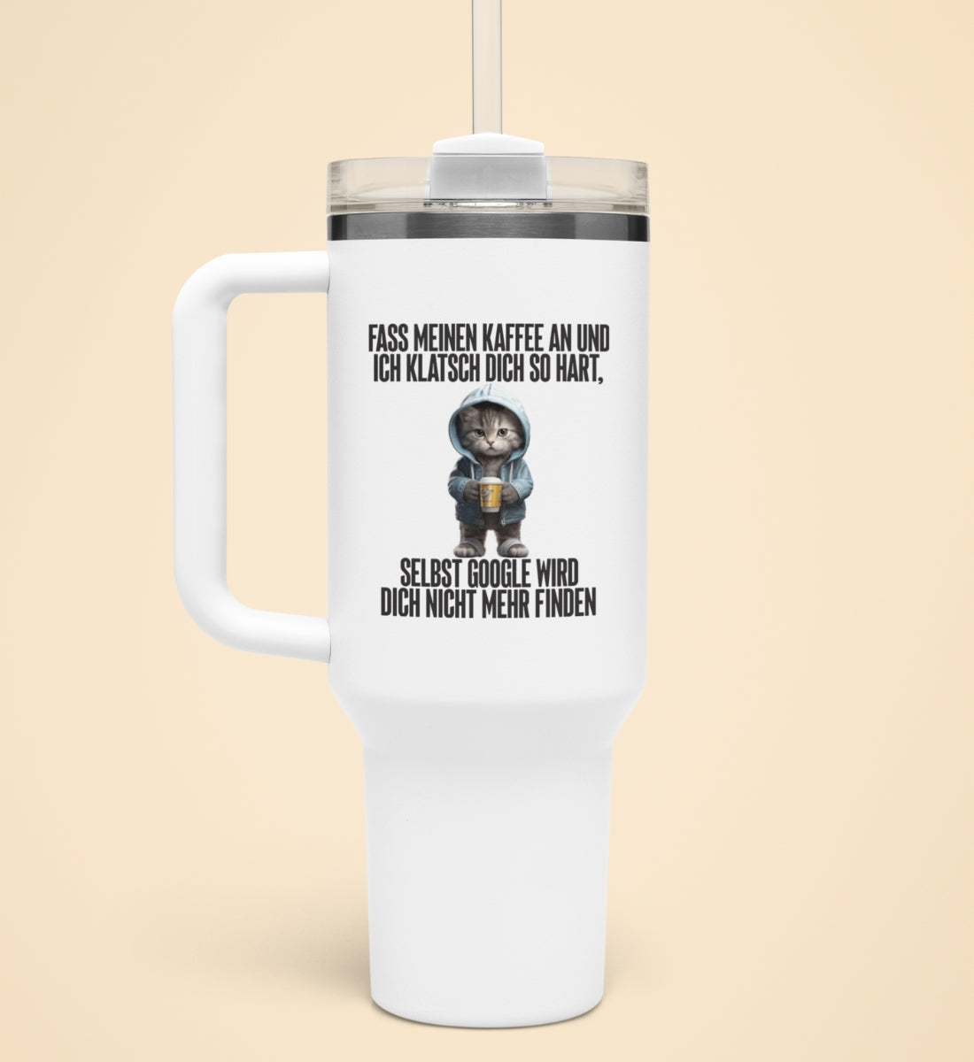 GOOGLE KATZE KAFFEE BLAU | Thermobecher mit Henkel