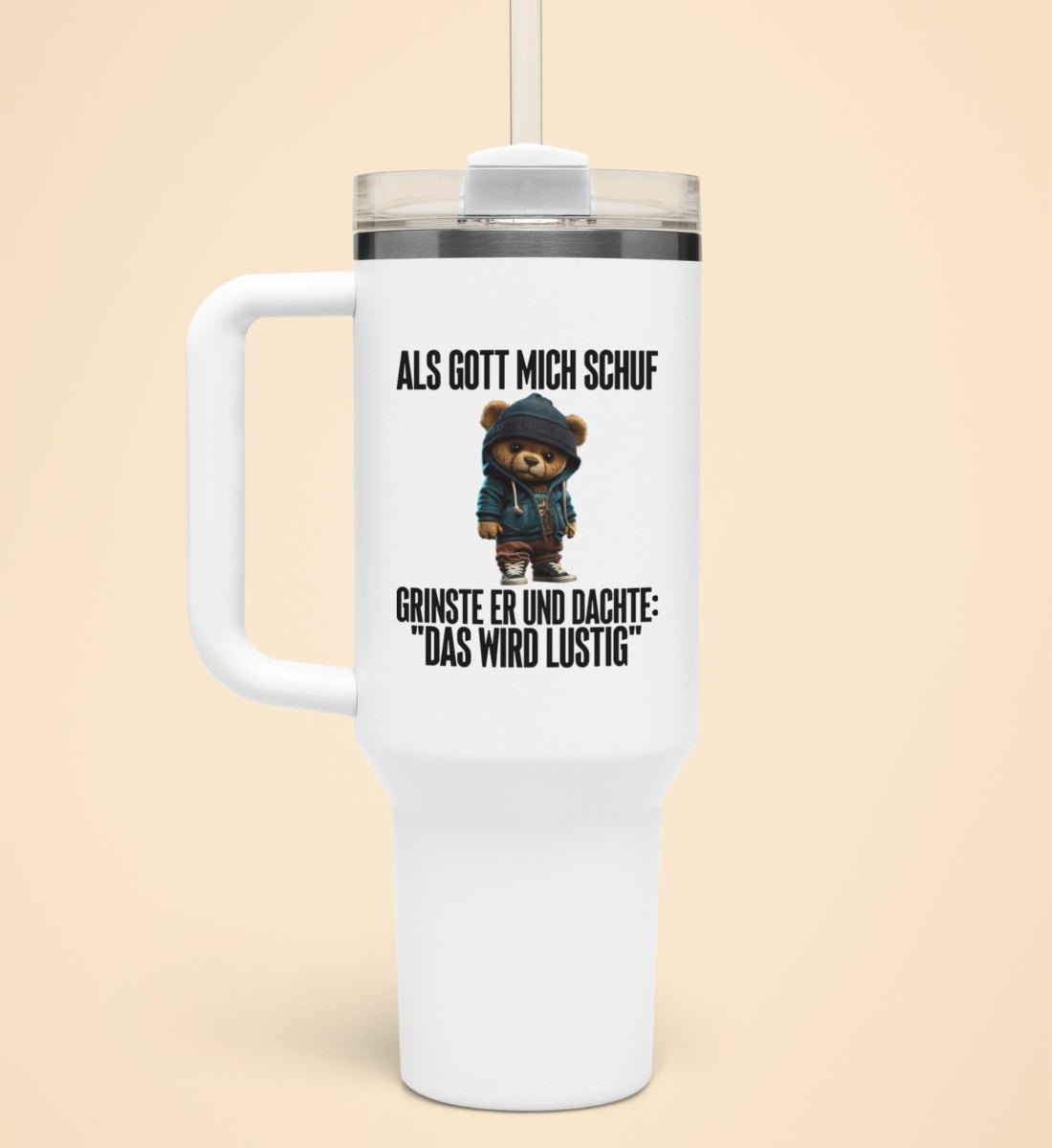 ALS GOTT MICH SCHUF TEDDY | Thermobecher mit Henkel