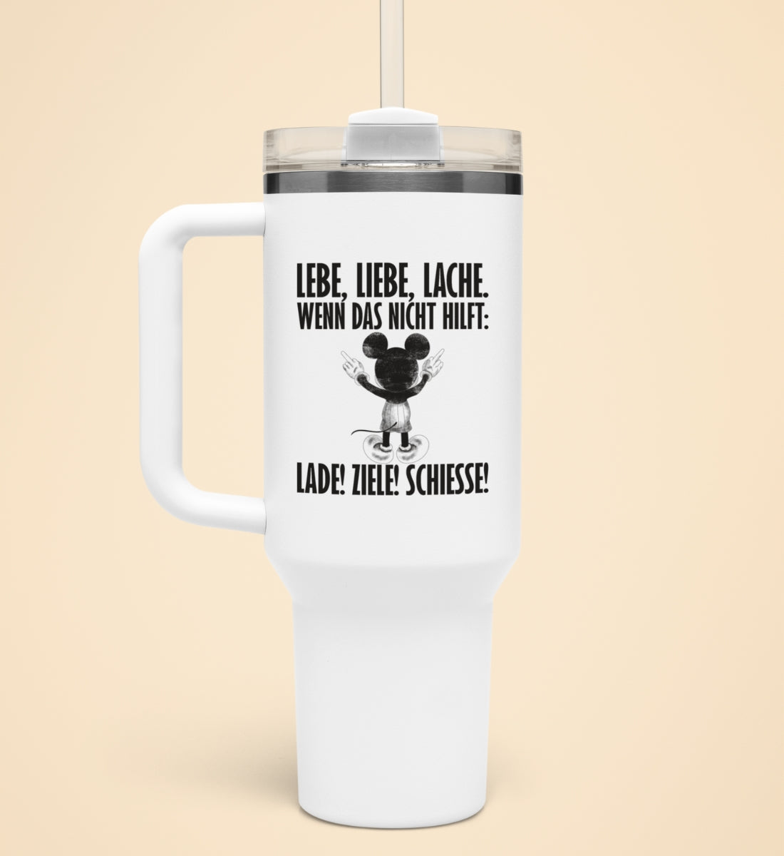 LEBE LIEBE LACHE MAUS | Thermobecher mit Henkel