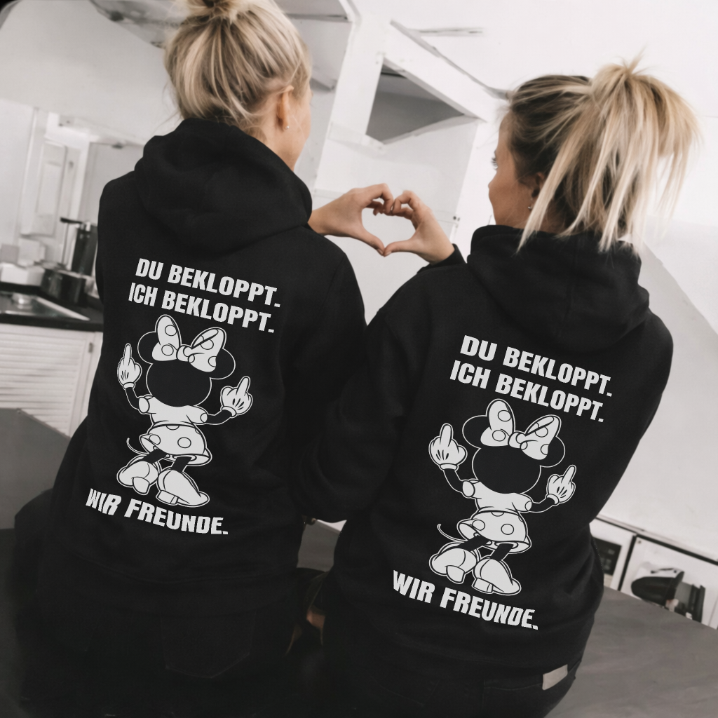 Du bekloppt. Ich bekloppt. Wir Freunde. Mäuschen Hoodie Rückendruck x Beste Freunde Bundle