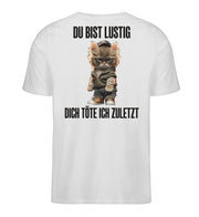 DU BIST LUSTIG KATZE Rückendruck V-Ausschnitt Shirt