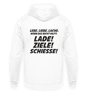 LEBE, LIEBE, LACHE. Rückendruck Hoodie